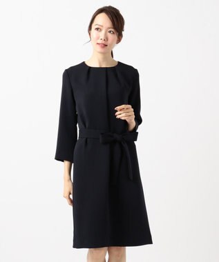 J.PRESS LADIES L 【ニオイ菌抑制】洗えるヴィーナスダブルクロス ワンピース ネイビー系