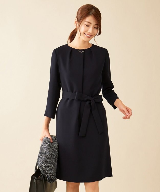 J.PRESS LADIES L 【ニオイ菌抑制】洗えるヴィーナスダブルクロス ワンピース ネイビー系