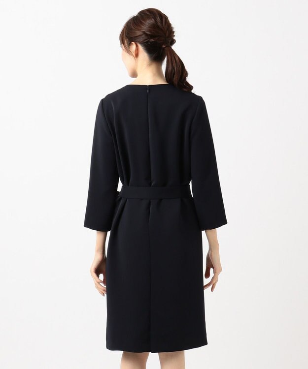 J.PRESS LADIES L 【ニオイ菌抑制】洗えるヴィーナスダブルクロス ワンピース ネイビー系