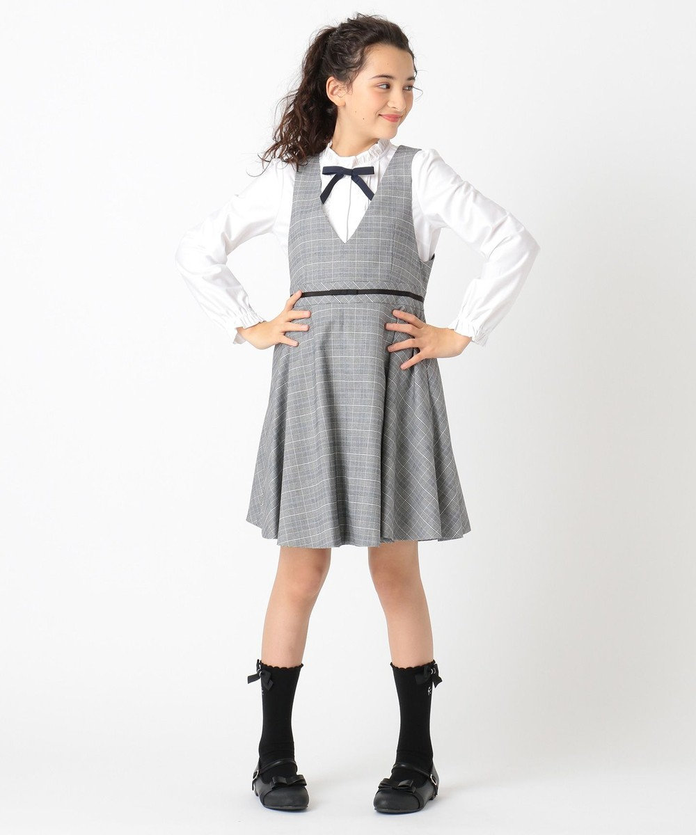 【150-170cm】チェックジャンパースカート, ブラック系3, 150