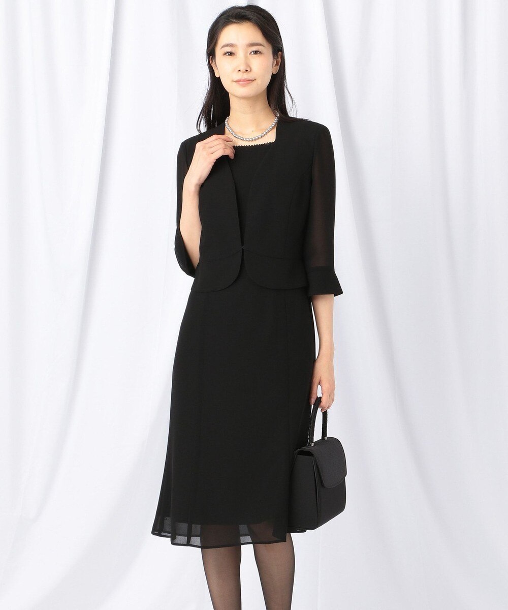 【オンワード】 自由区 FORMAL>ワンピース 【洗える/着心地楽々】セオプラスエス チリメン ワンピース ブラック 40 レディース 【送料無料】