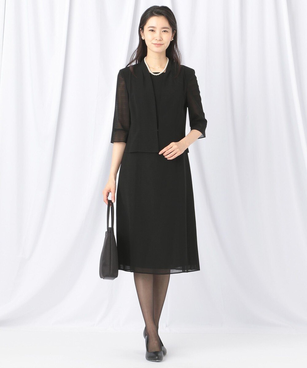 【オンワード】 自由区 FORMAL>ワンピース 【洗える/盛夏対応】ウオッシャブルカラミボーダー ワンピース ブラック 36 レディース 【送料無料】