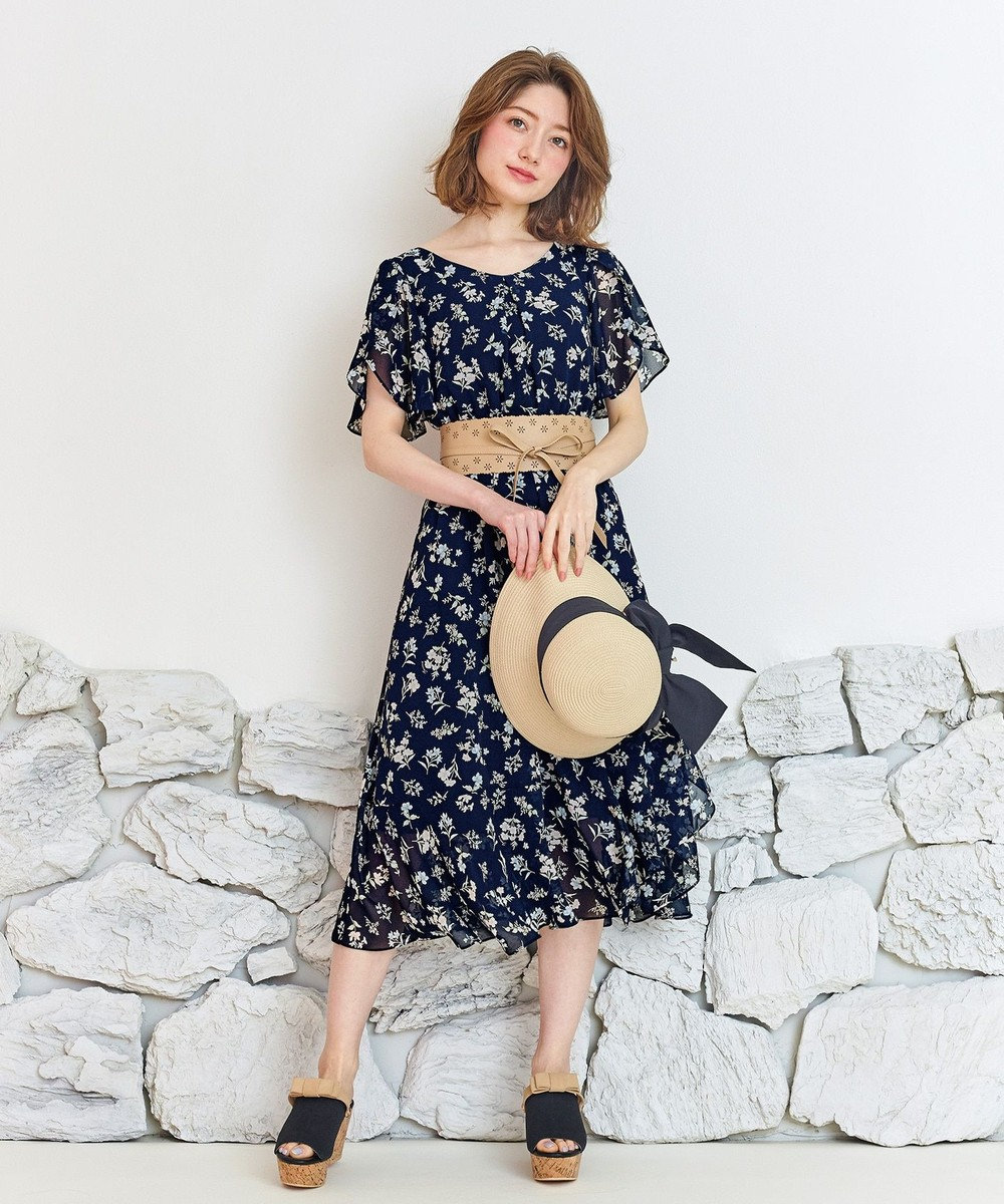 洗える フローレットシアーシフォン ワンピース ネイビー系3 1
