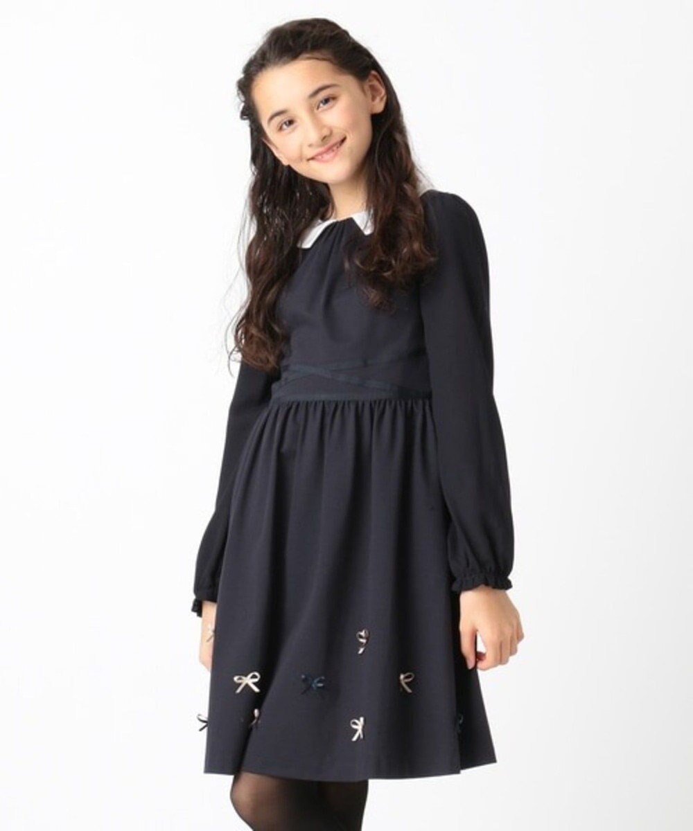 150cm プリムジャージー ワンピース ネイビー系 150