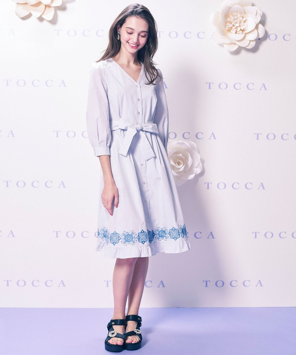 TOCCA 【TOCCA LAVENDER】Stripe Embroidery ドレス ライトグレー系1