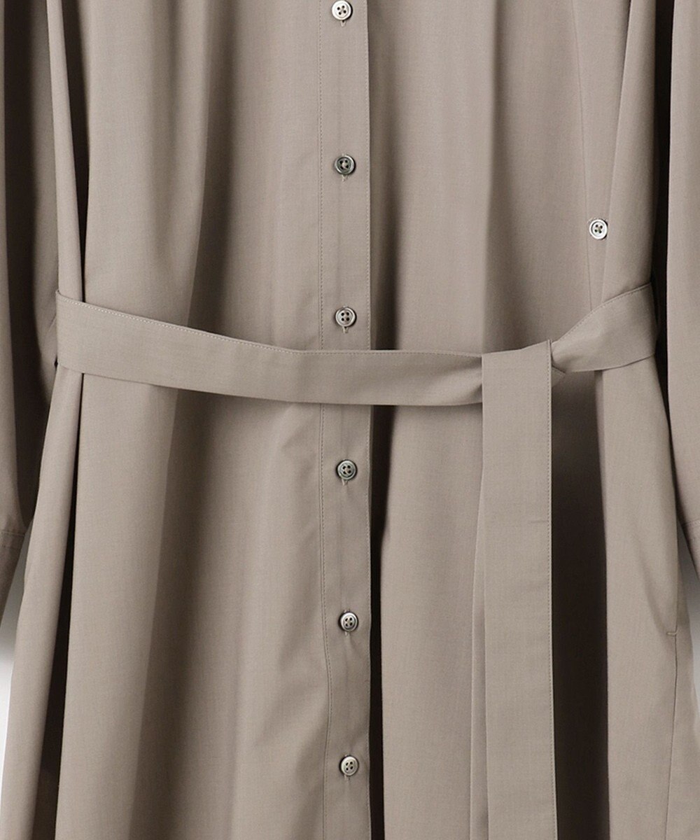 unfilo sサイズ有 バンドカラー シャツワンピース グリーン系ストライプ 32