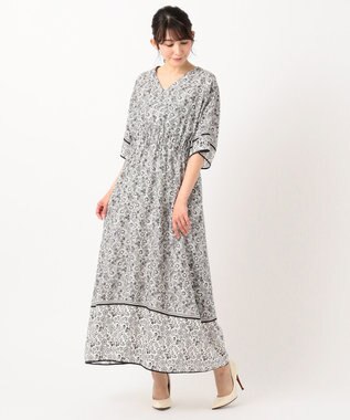 【洗える】スカーフパネルプリントワンピース, ホワイト系1, 36