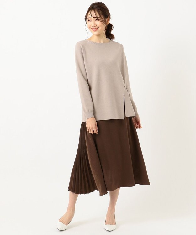 ANY SIS 【2SET】サイドスリットニット×3WAYサテンスカート セットアップ モカ