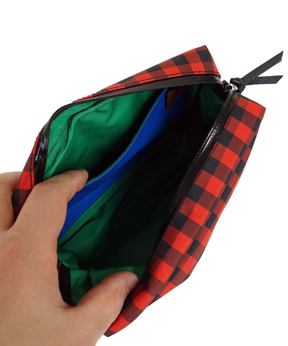 +RING 【プラスリング】傘生地を使用した 撥水ハンディーポーチRED-CHK  Sr.138 