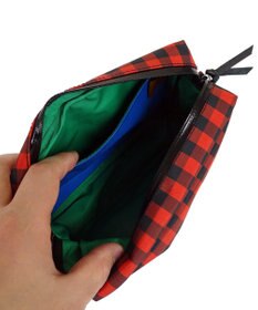 +RING 【プラスリング】傘生地を使用した 撥水ハンディーポーチRED-CHK  Sr.138