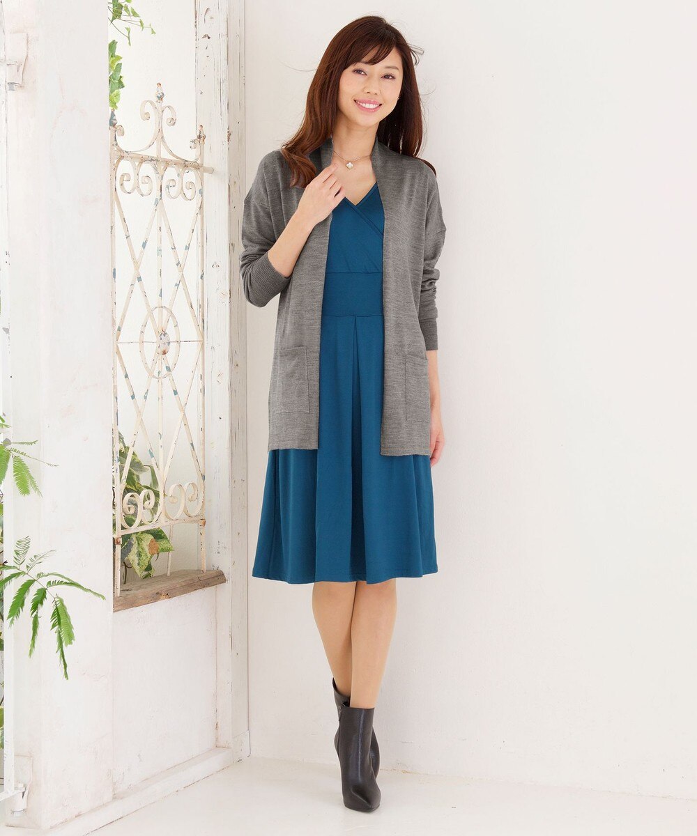 【ノースリーブ・洗える】やせて見えるカシュクールジャージーワンピース