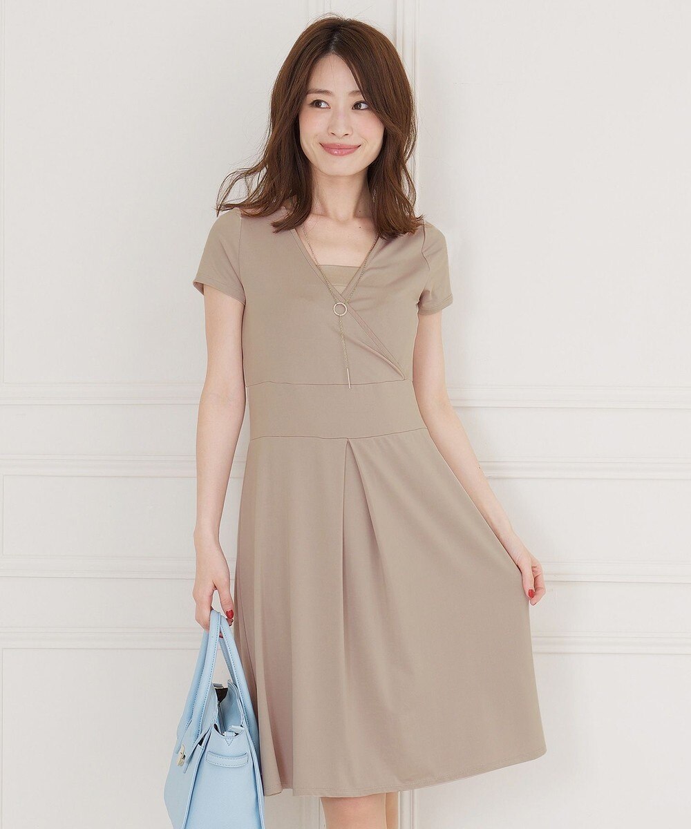 【半袖・洗える】やせて見えるカシュクールジャージーワンピース