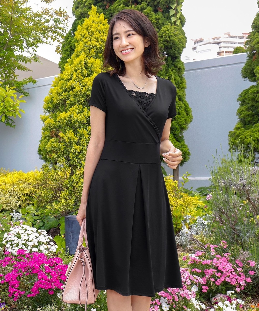 【半袖・洗える】やせて見えるカシュクールジャージーワンピース