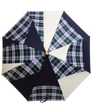 +RING 【限定/日本製】プラスリング 晴雨兼用傘（長ショート）NVY-CHK SR201 青
