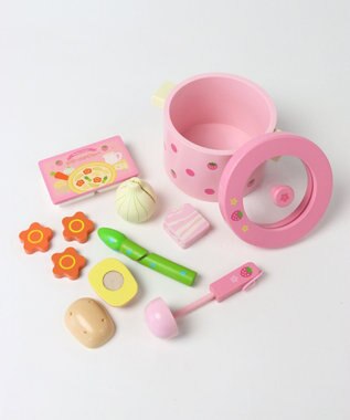 Mother garden 野いちご　木のおままごと　お鍋&クリームシチューセット　抗菌 ピンク（淡）