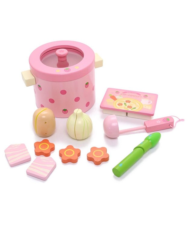 Mother garden 野いちご　木のおままごと　お鍋&クリームシチューセット　抗菌 ピンク（淡）