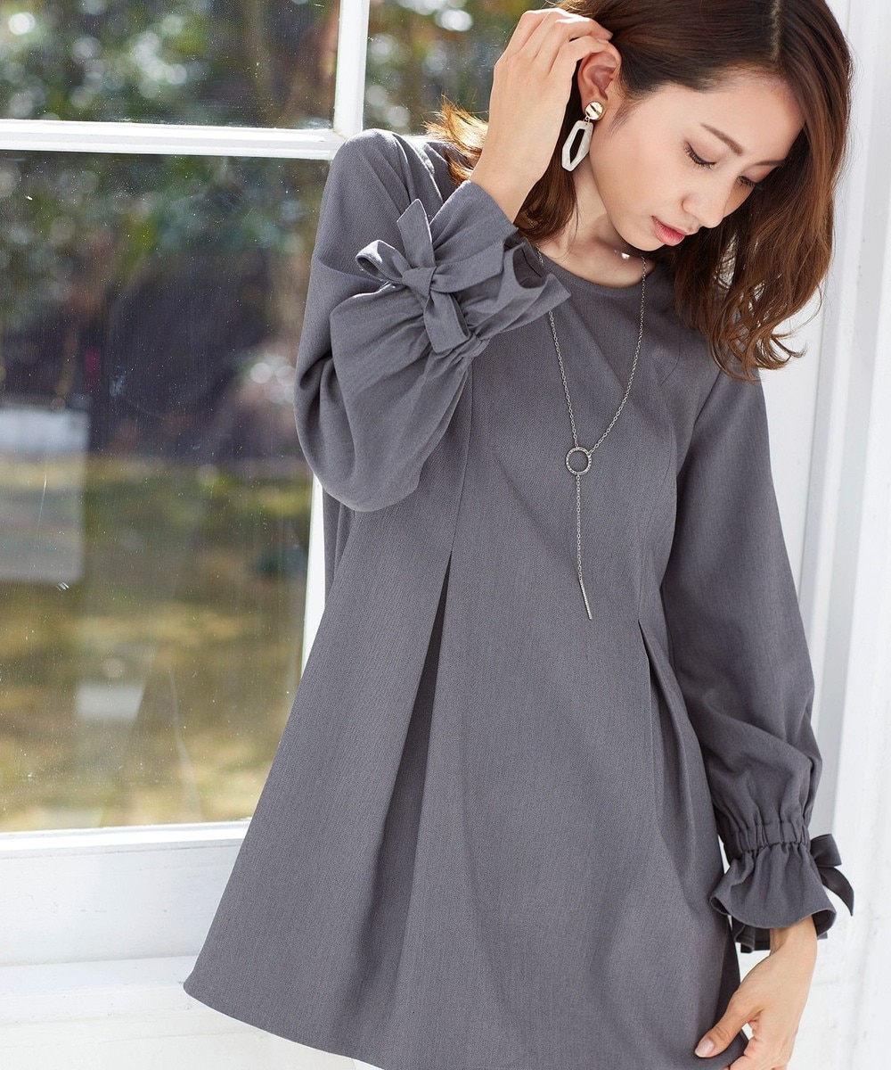 【洗える】女性らしさ薫るリボンバルーン袖チュニック