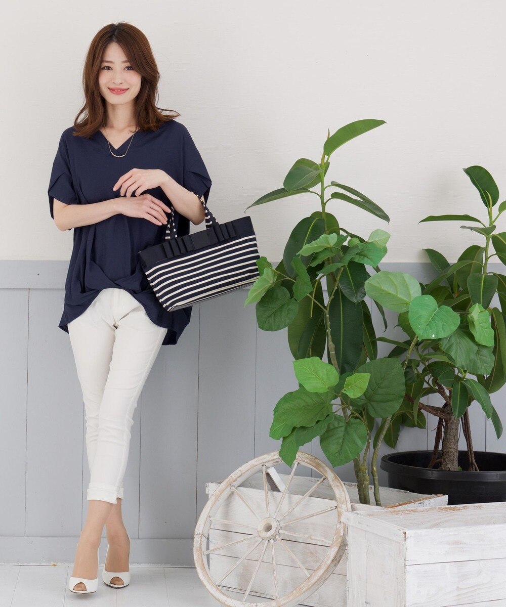 麻調衿抜きVネックブラウス