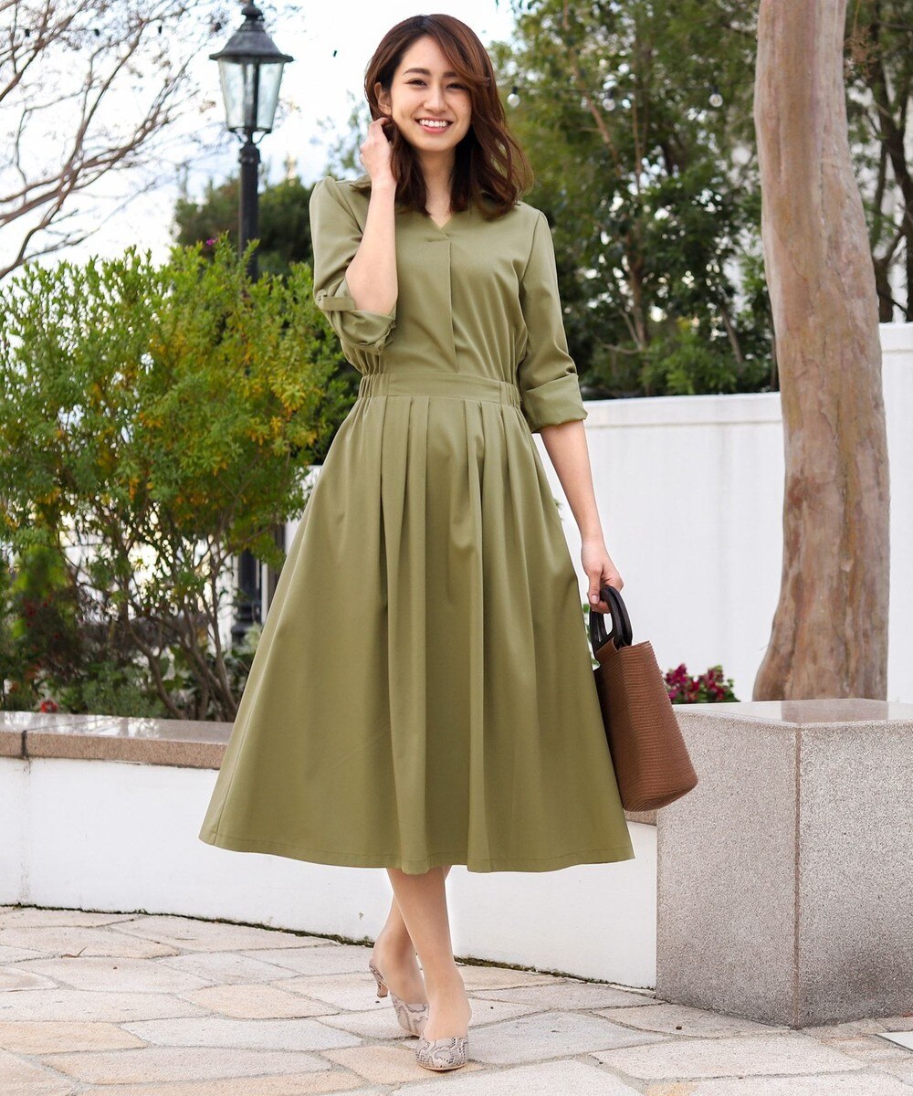 【洗える】小顔効果も期待できるマキシ丈スキッパーシャツワンピース