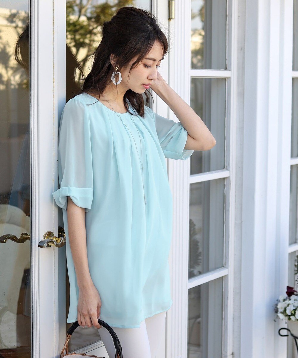 【洗える】程良い透け感の袖口リボンチュニック