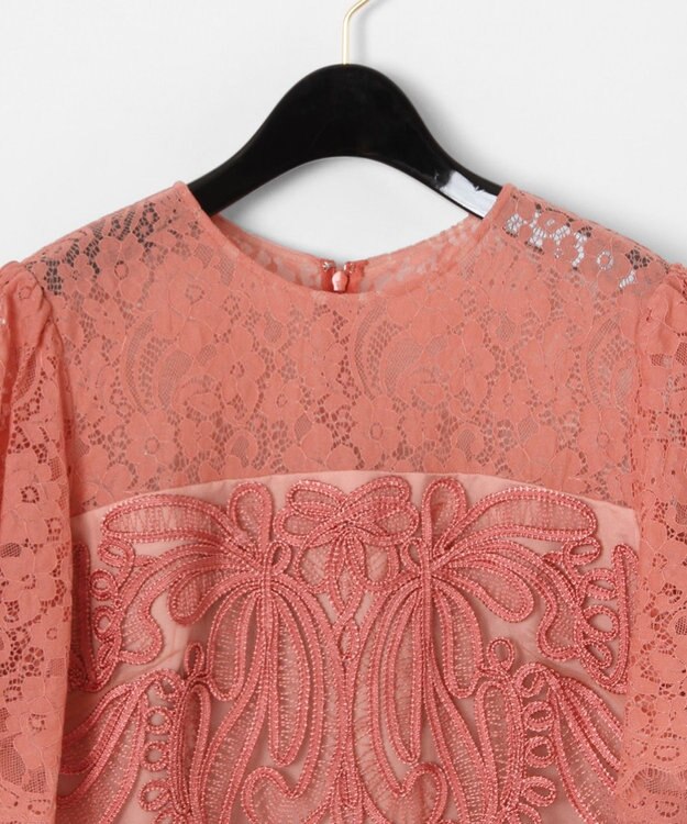 GRACE CONTINENTAL レース切替コード刺繍ワンピース オレンジ