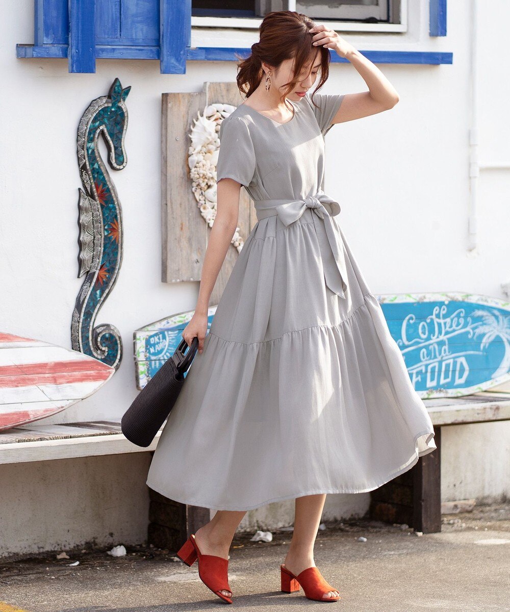 【洗える・2WAY】体型カバーも叶うマキシ丈半袖ティアードワンピース