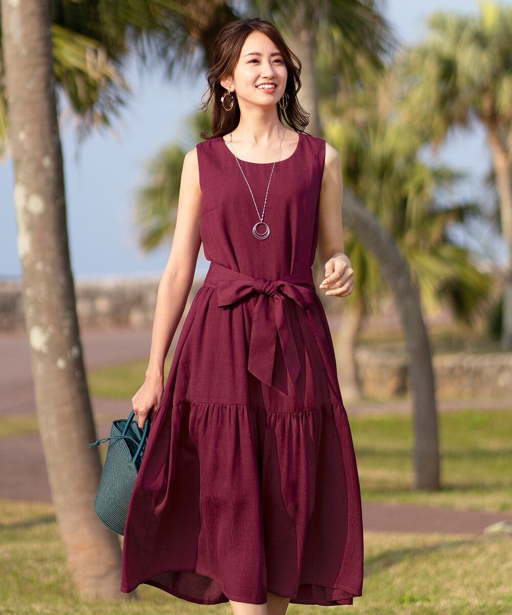 【洗える・2WAY】大人可愛いマキシ丈ノースリーブティアードワンピース