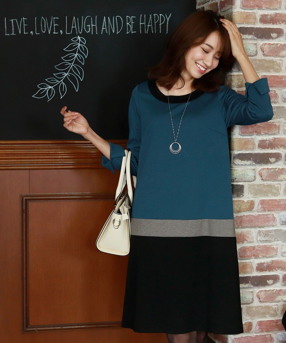 【洗える】楽チンきれい見えのマルチ配色ポンチワンピース