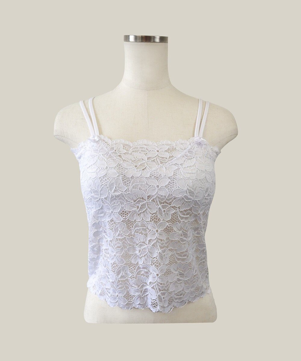 【洗える】すっきり着こなせる、花柄総レースストレッチキャミソール