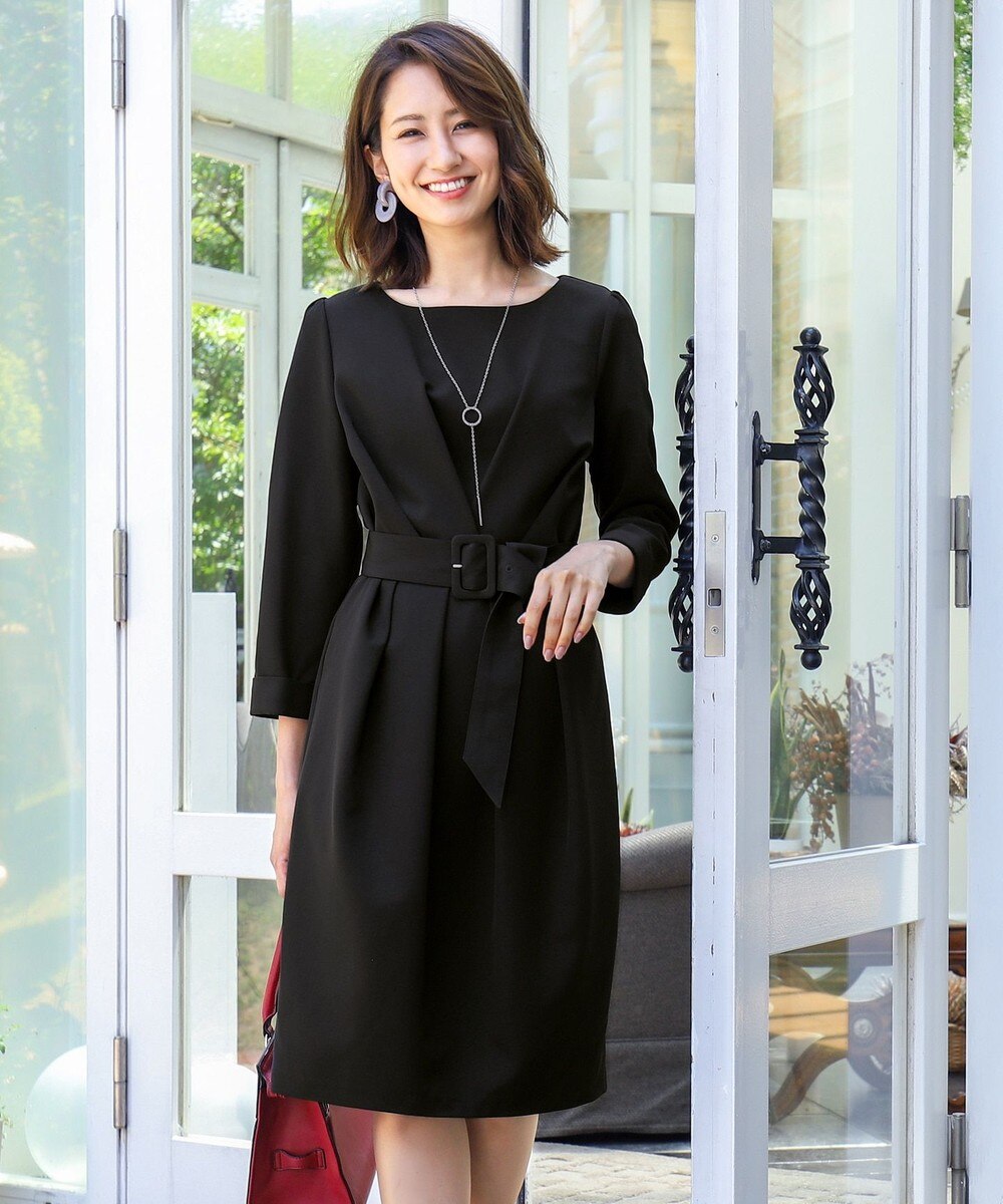 【洗える】上品ベルト付きコクーンワンピース