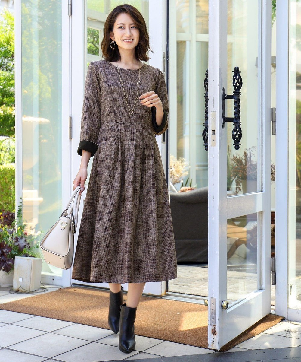 洗える 大人女性が選ぶ グレンチェック柄配色ワンピース Tiaclasseファッション通販 公式通販 オンワード クローゼット