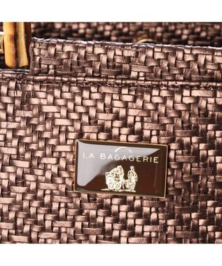 LA BAGAGERIE フレンチファブリック　SAFECO　バンブーハンドルショルダー＆トートバッグ チョコ