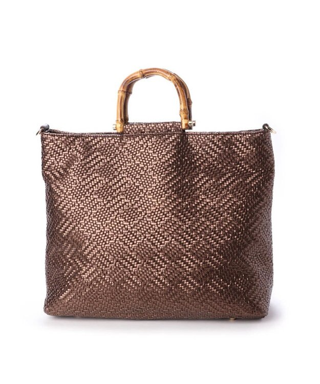 LA BAGAGERIE フレンチファブリック　SAFECO　バンブーハンドルショルダー＆トートバッグ チョコ