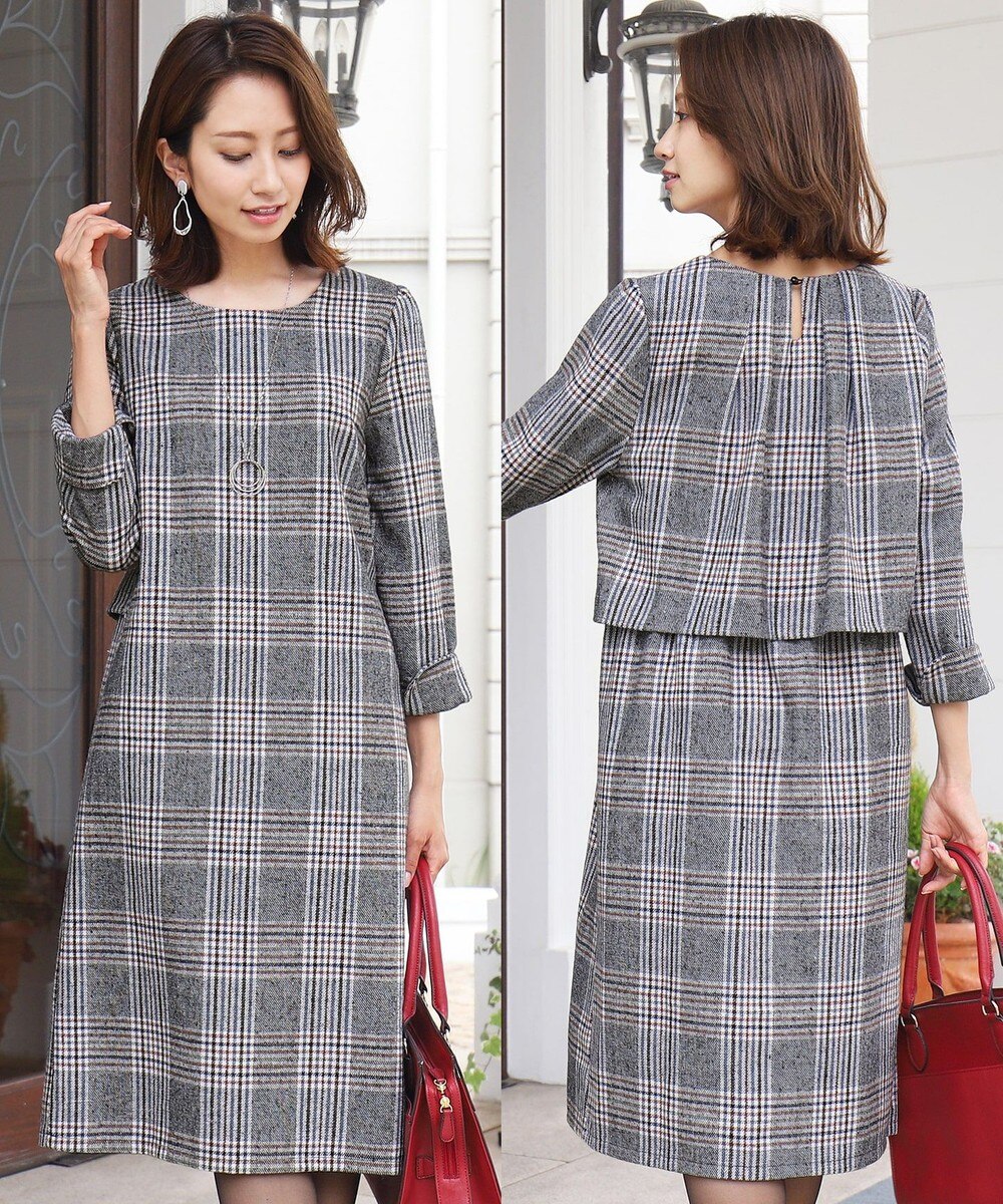 【オンワード】 Tiaclasse>ワンピース 1枚でサマになる、バックセパレート風チェックワンピース 柄Aグレー 7 レディース 【送料無料】