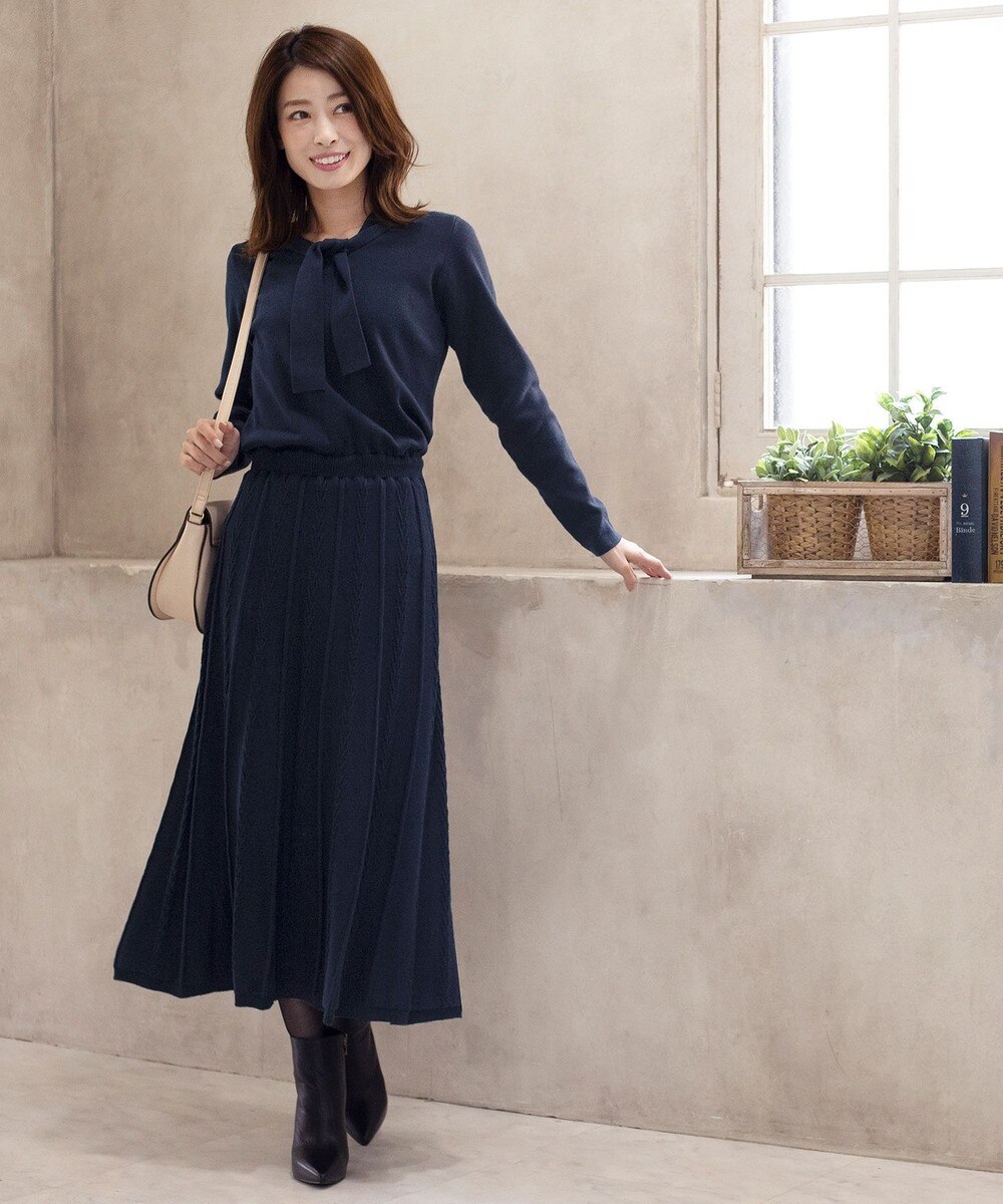 【洗える】着映えが叶うボウタイニットワンピース