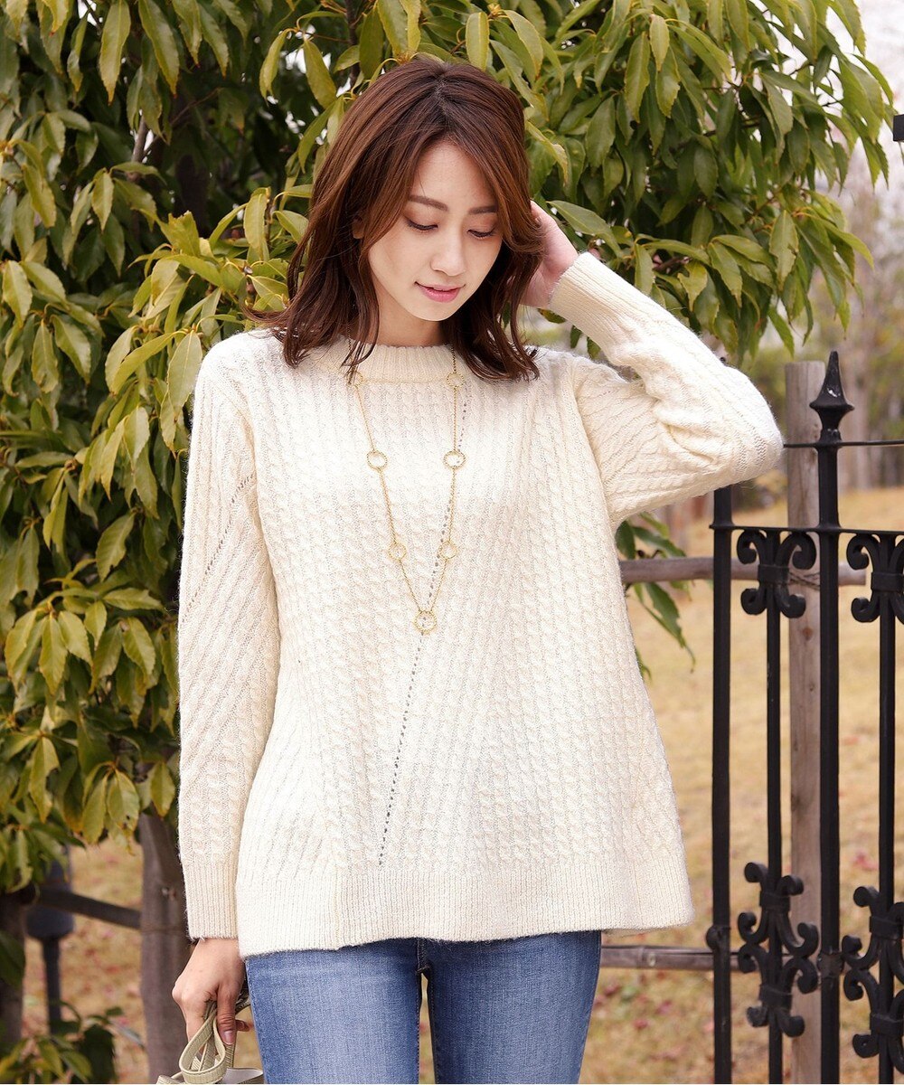 【洗える】ふんわり軽い斜めケーブルプルオーバー