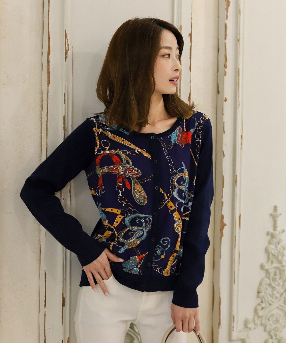 洗える 異素材切替のスカーフ柄カーディガン Tiaclasse ファッション通販 公式通販 オンワード クローゼット