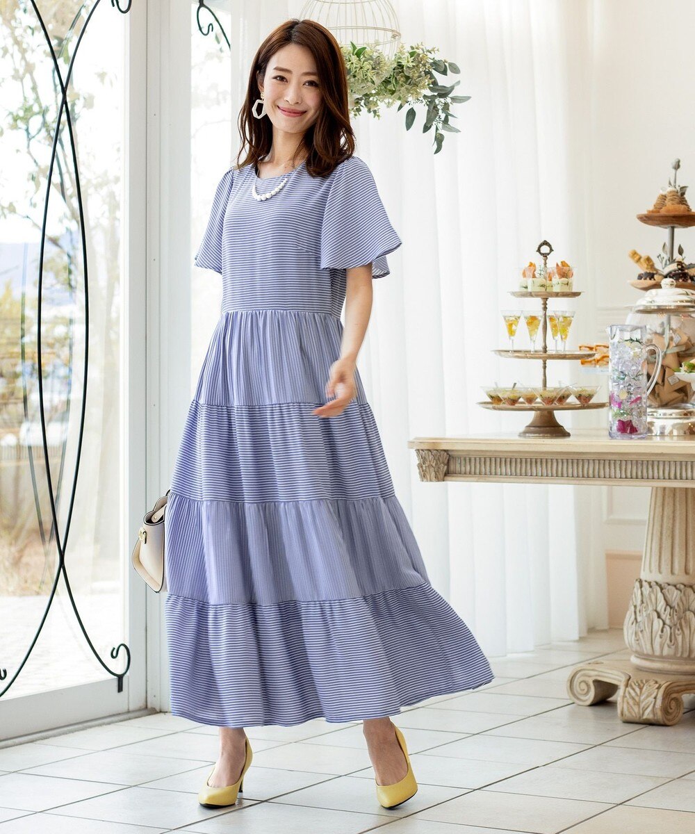 【洗える】大人可愛いボーダーティアードワンピース