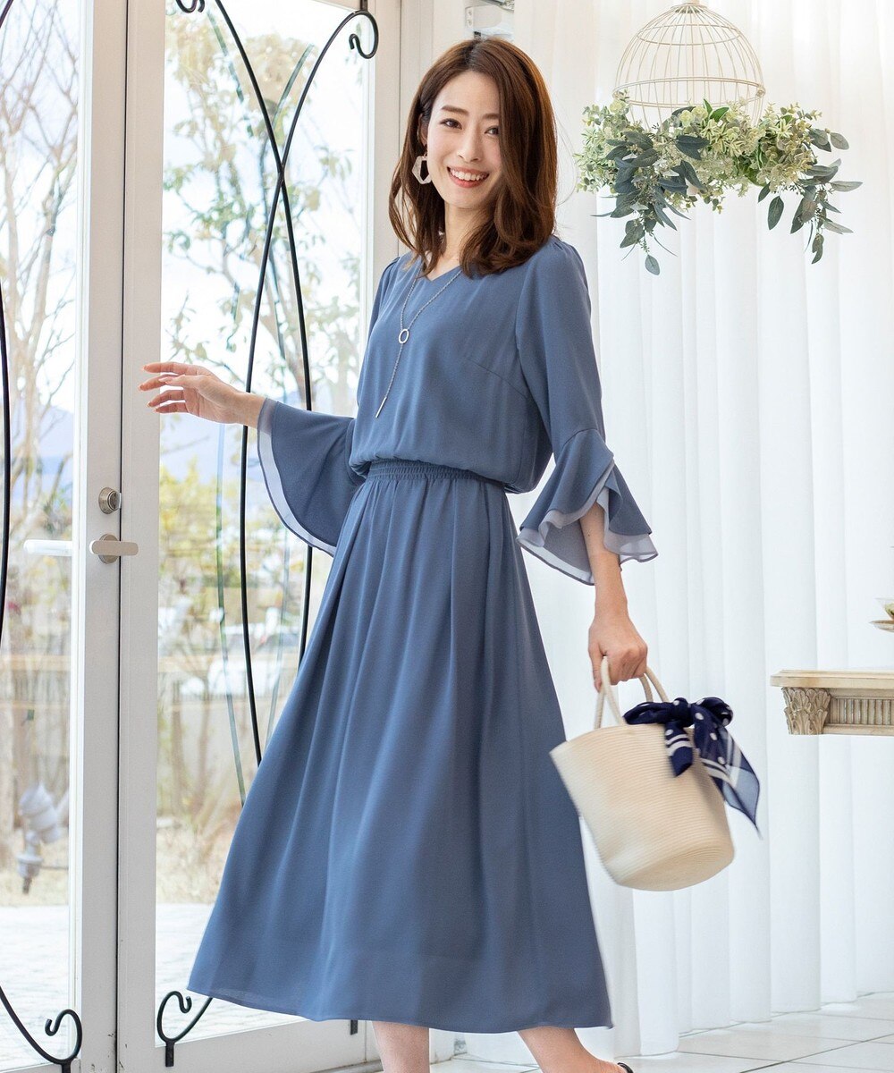 【洗える】女性らしさ薫るチューリップ袖ワンピース