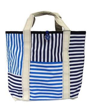  【大容量】傘生地を使用した撥水トートバッグ L ブルーストライプ SR111
