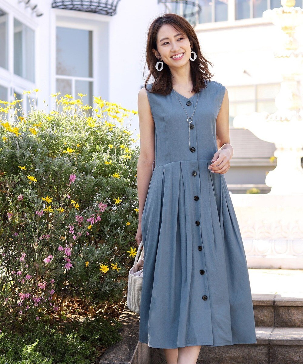 【3WAY・洗える】大人上品な麻調フロントボタンワンピース