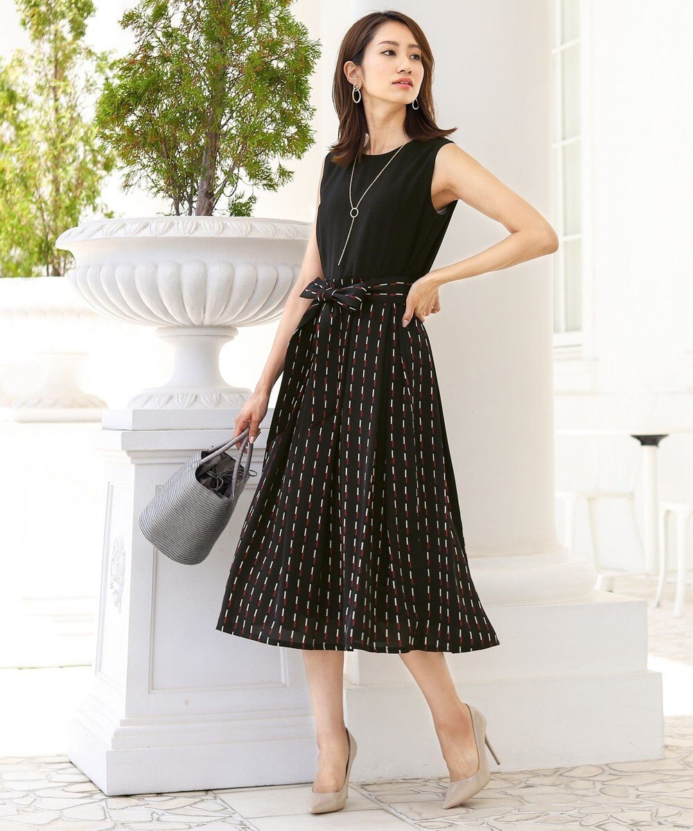 洗える 大人上品なモノトーンプリントコンビワンピース Tiaclasseファッション通販 公式通販 オンワード クローゼット