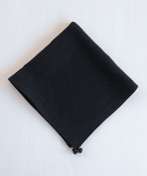 AND WOOL 〈フォーマルシーンにもギフトにもお勧めな上質素材〉フレンチリネンのハンカチ（ビーズモチーフ） ブラック
