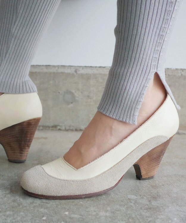 muuc 〈高品質シルクコットン強撚糸〉〈お家で洗えるニット〉〈涼しい着心地〉〈裾スリット〉〈2サイズ展開〉リブレギンス グレー