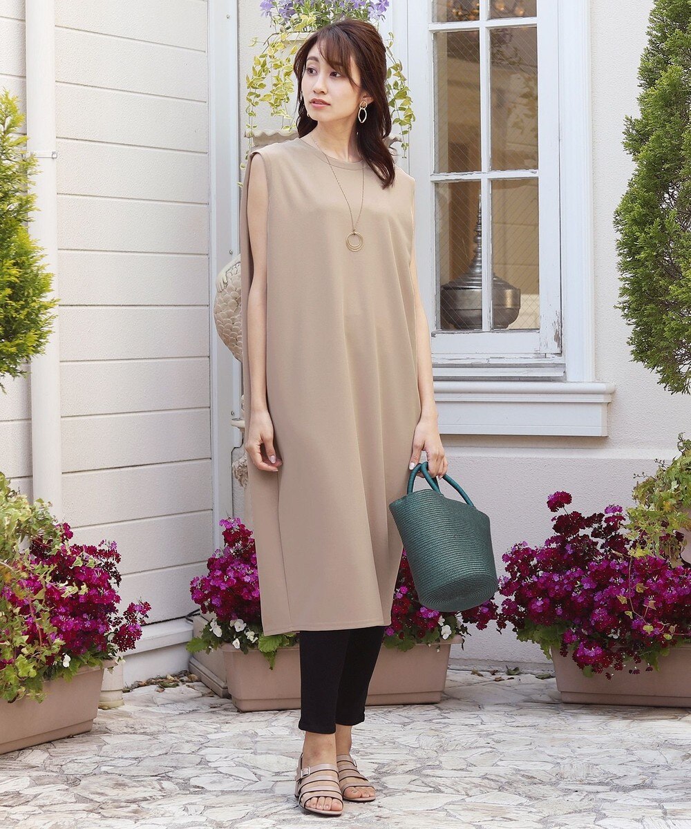 【洗える】ストレスフリーで着用できるノースリーブポンチワンピース