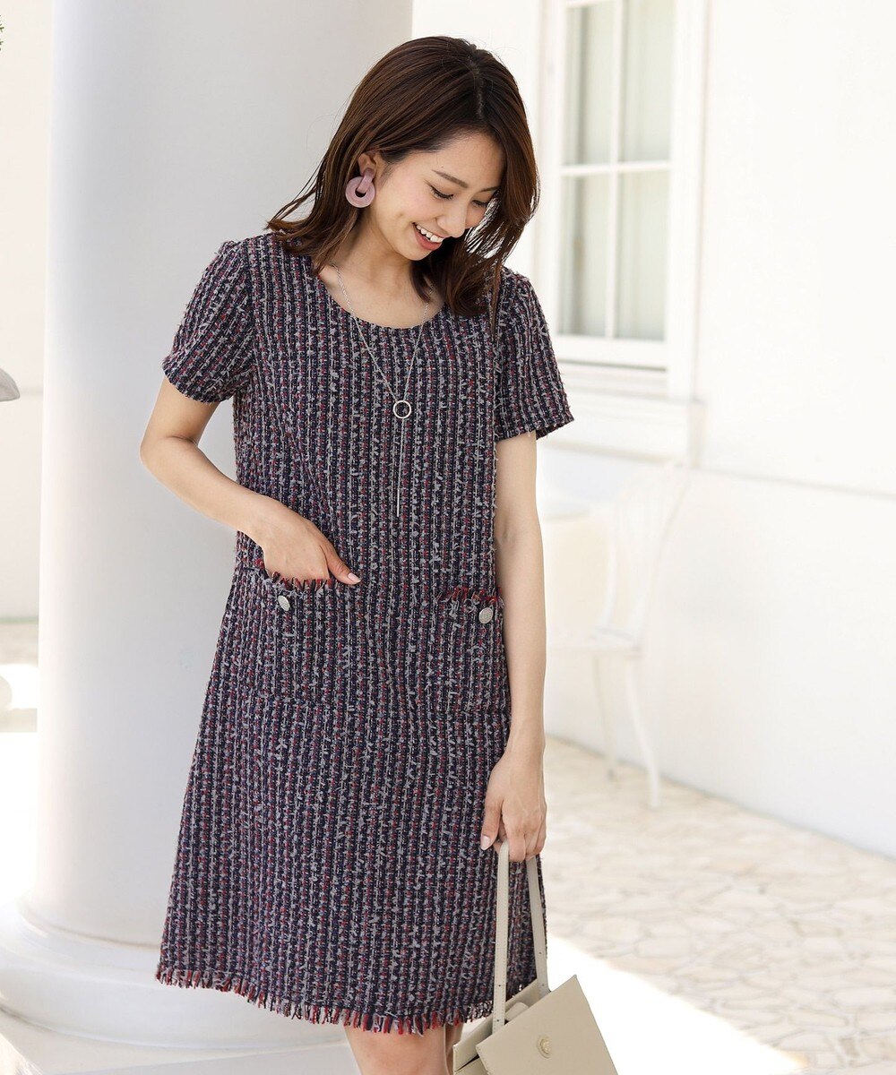 【洗える】大人華やかなフリンジツイードワンピース