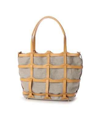 Y'SACCS レザー×リネン　メッシュデザイントート ナチュラル