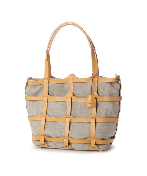 Y'SACCS レザー×リネン　メッシュデザイントート ナチュラル
