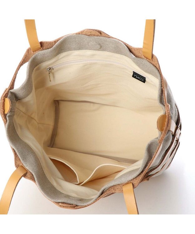 Y'SACCS レザー×リネン　メッシュデザイントート ナチュラル