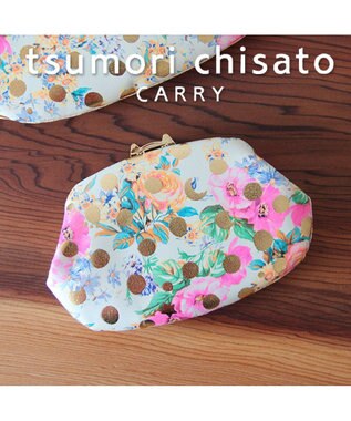 tsumori chisato CARRY ドットフラワーネコ　がま口　小銭入れ　マルチケース グリーン